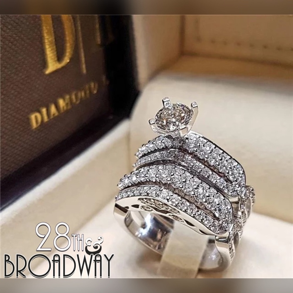 ❀ 18K White Gold Over 925 Diamond Engagement Ring
